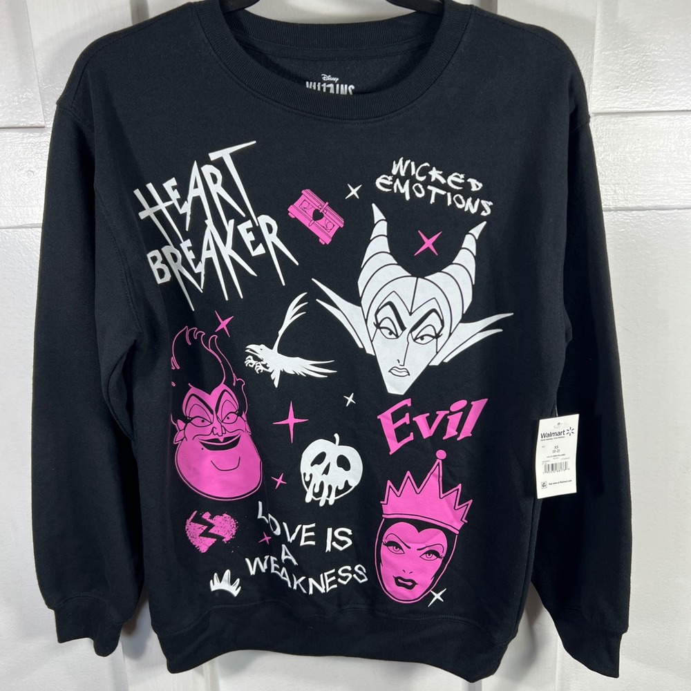 Disney Villains Maleficent Ursula Evil Queen Black Graphic Sweatshirt XS NEW